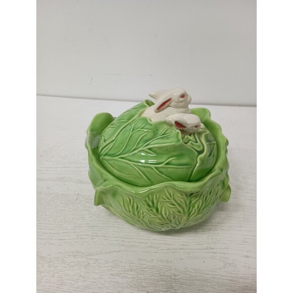 VTG 60s Covered White Rabbits Cabbage Serving Dish Retro Mid Century Modern - Picture 6 of 12
